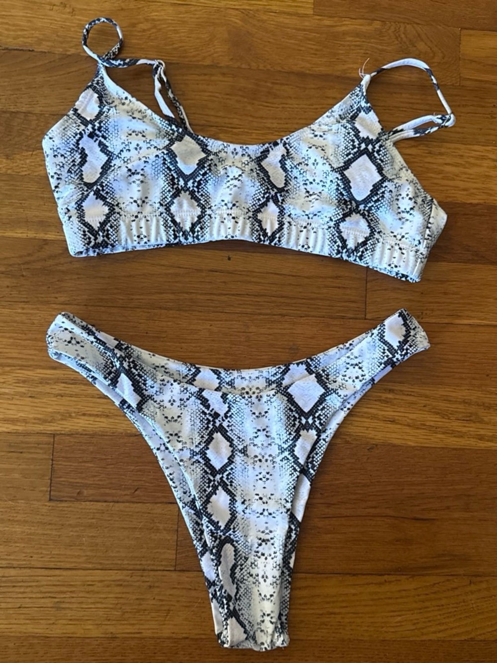 Snake Print White & Black Bikini Set - Womens Swim